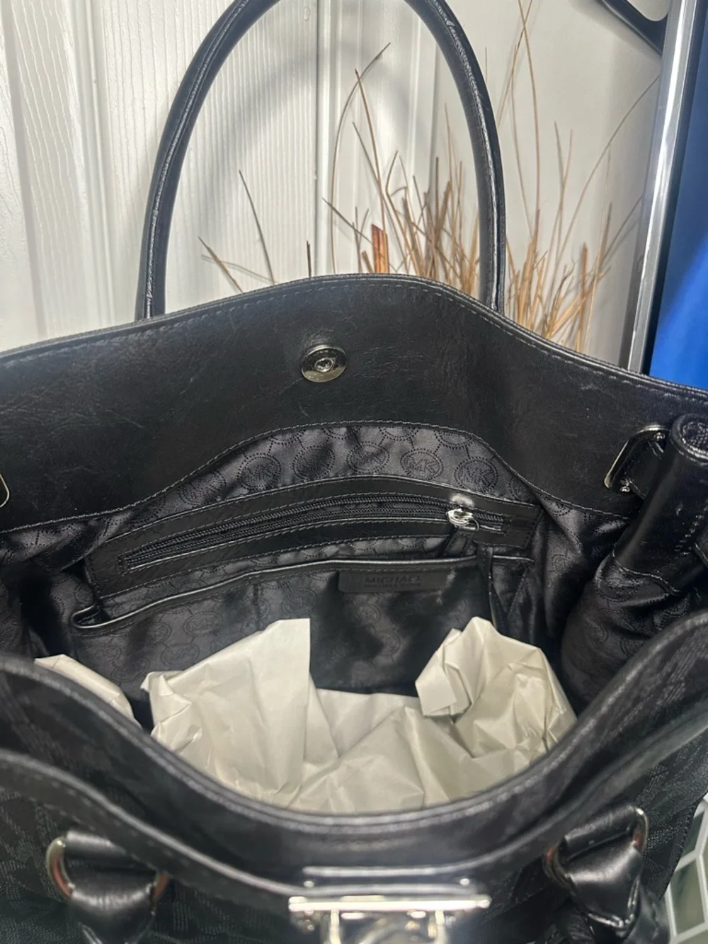 Michael Kors Black Signature Satchel with MK Charm
